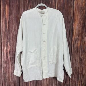 KAVAL Linen Shirt Jacket Men Womens Unisex Size Medium Oversized Ivory Lagenlook